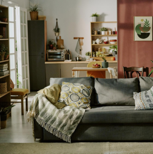 a cozy room with deep colour combination  a cozy room with deep colour combination