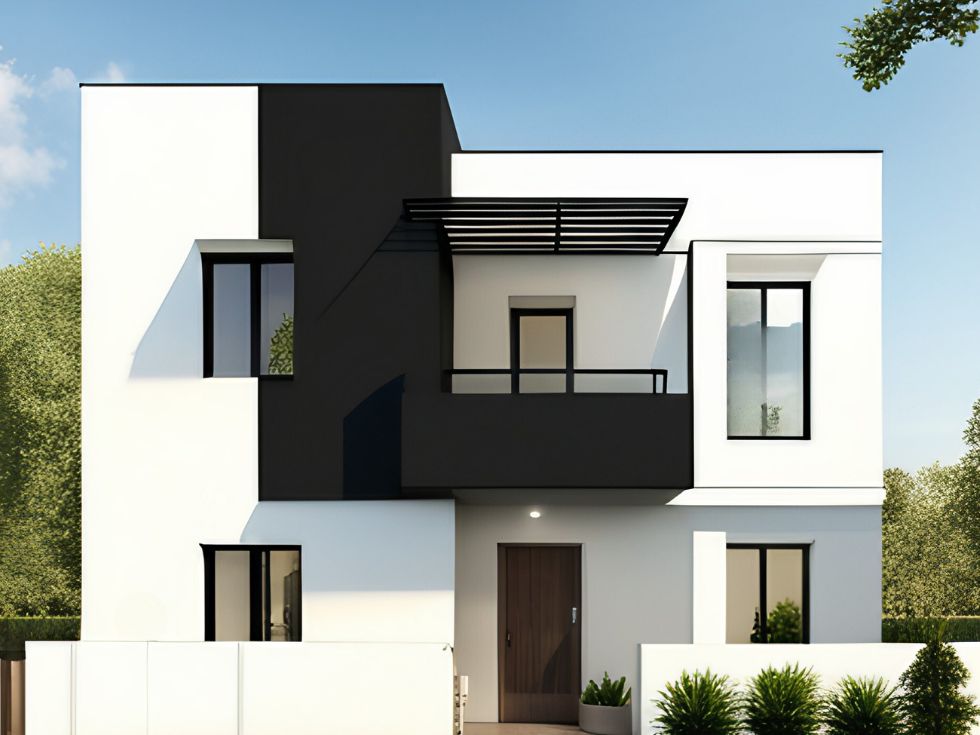 Classic White And Black House With Glassy Windows - Asian Paints