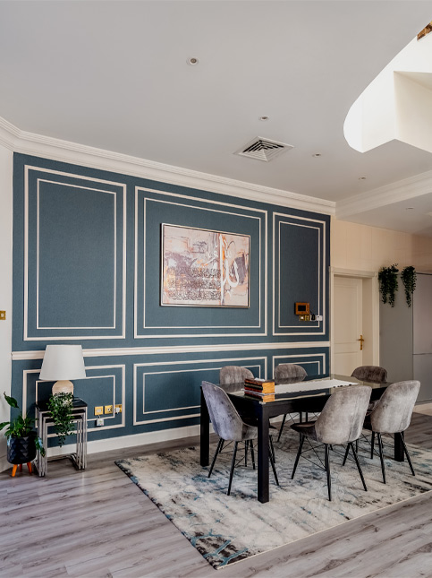 Grey accent dining room design - Beautiful Homes Grey accent dining room design - Beautiful Homes