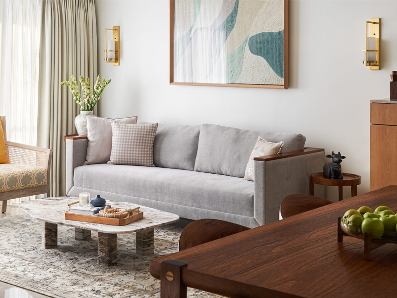 Living Room with Marble Flooring and Wooden Elements - Beautiful Homes Living Room with Marble Flooring and Wooden Elements - Beautiful Homes