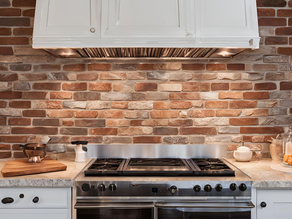 Brick textured backsplash tiles for kitchen - Beautiful Homes Artistic brick backsplash for kitchen - Beautiful Homes