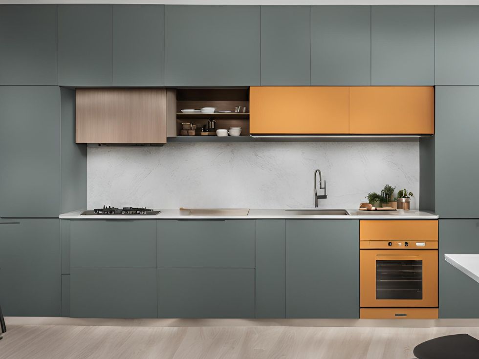 Grey and yellow colour modular cabinets - Beautiful Homes Grey and yellow colour modular cabinets - Beautiful Homes