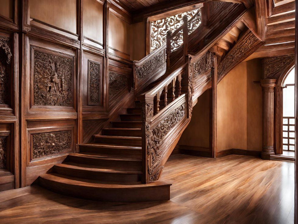 Wooden Staircase with Carvings - Beautiful Homes Wooden Staircase with Carvings - Beautiful Homes