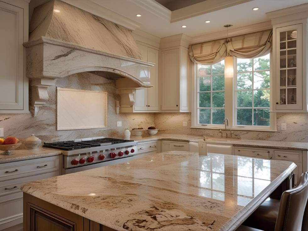 Modern patterned beige granite kitchen slab - Beautiful Homes Modern patterned beige granite kitchen slab - Beautiful Homes