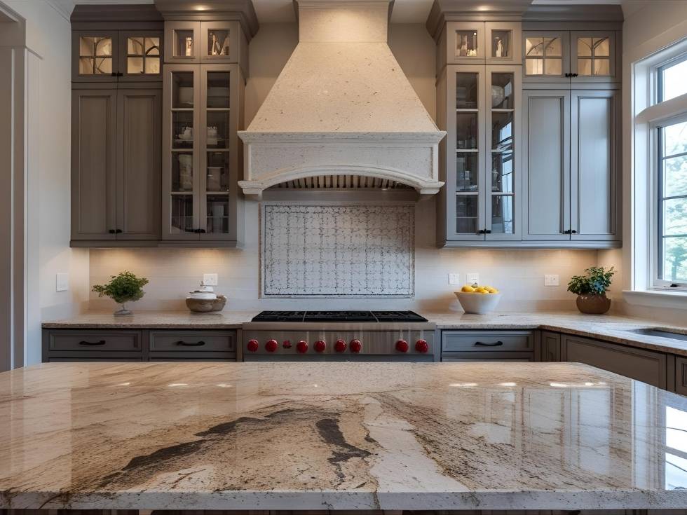 Modern white patterned granite kitchen slab - Beautiful Homes Modern white patterned granite kitchen slab - Beautiful Homes