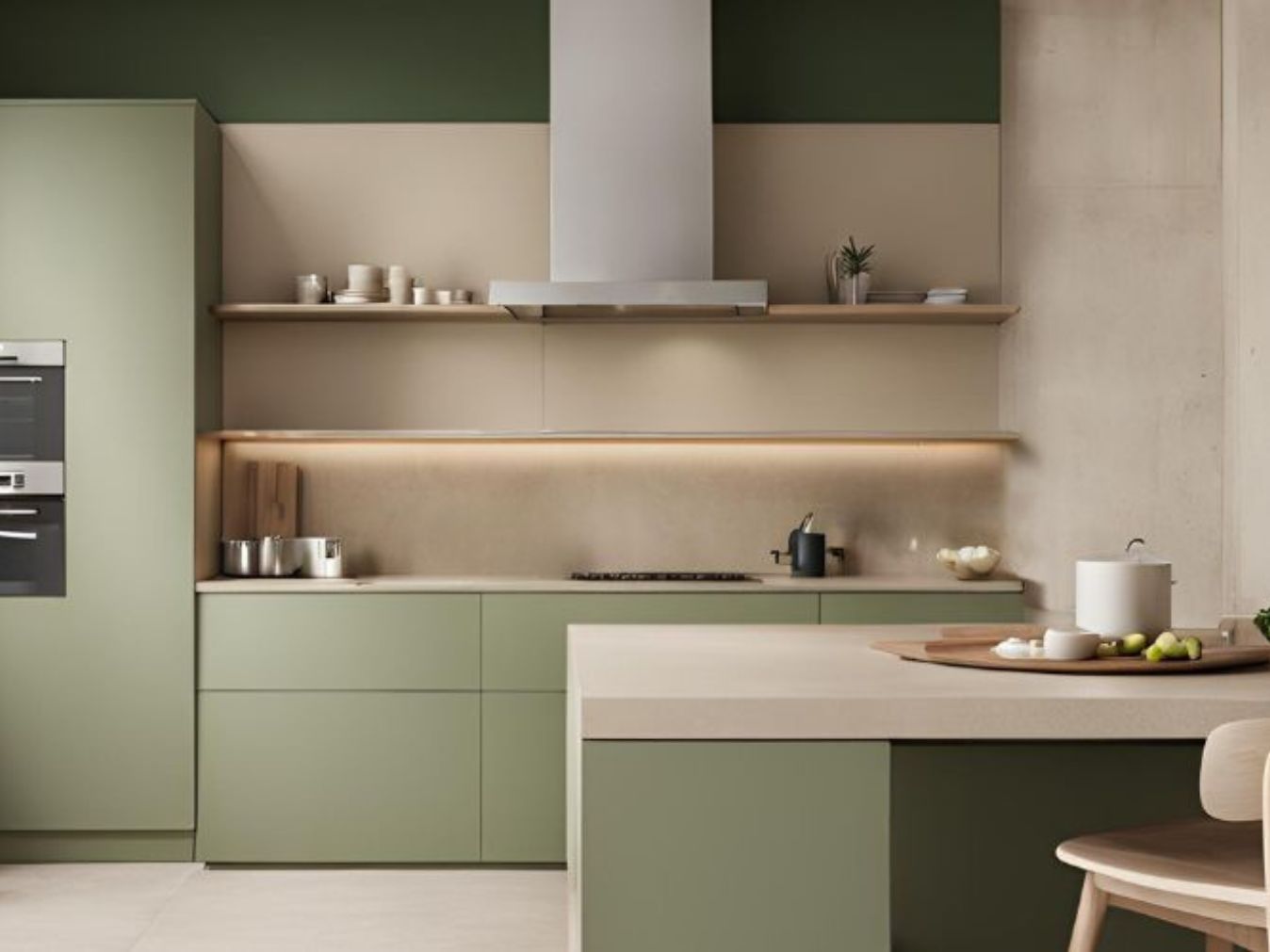 Green and cream modular kitchen - Beautiful Homes Simple green modular kitchen - Beautiful Homes