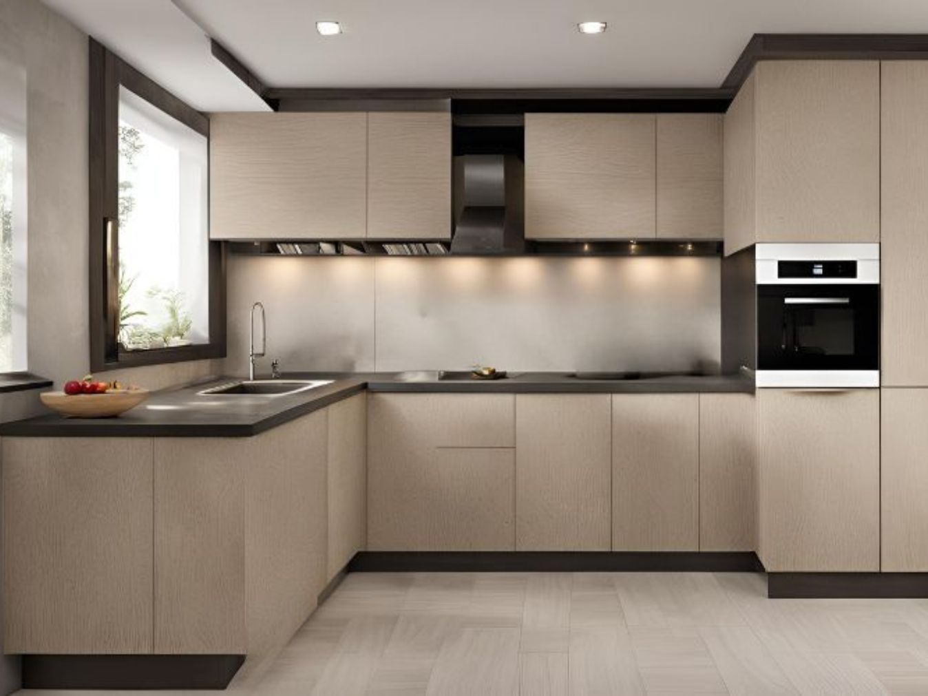 Sleek cream modular kitchen - Beautiful Homes Minimal modular kitchen - Beautiful Homes