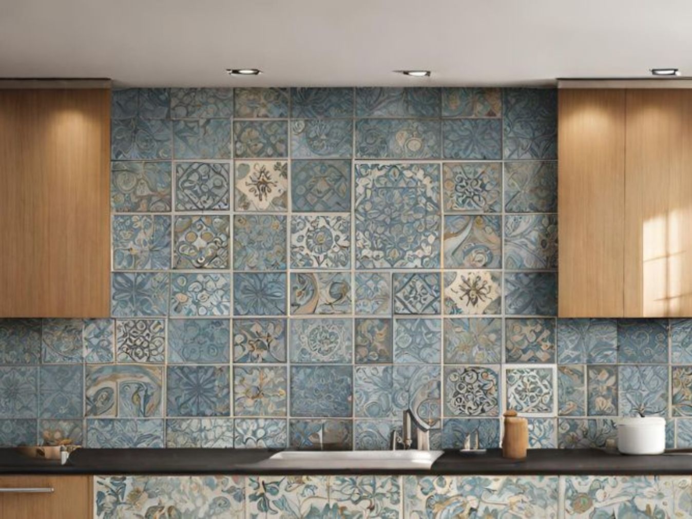 Moroccan backsplash tiles in kitchen - Beautiful Homes Blue moroccan tiles in kitchen - Beautiful Homes