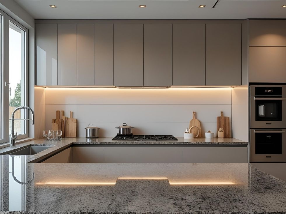 Modern grey granite kitchen slab - Beautiful Homes Modern grey granite kitchen slab - Beautiful Homes