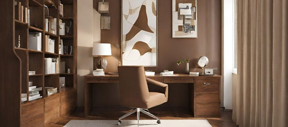 Wooden study table with brown walls - Beautiful Homes Wooden study table with brown walls - Beautiful Homes