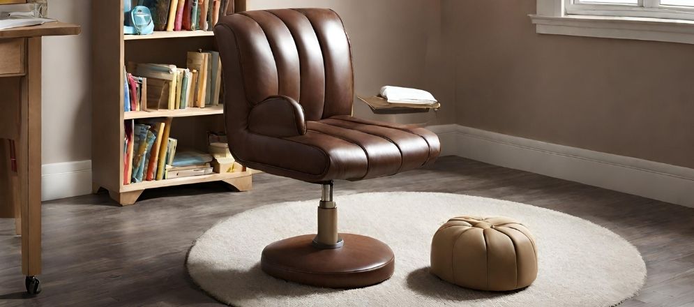Leather upholstered chair with foot stool for study room - Beautiful Homes Leather upholstered chair with foot stool - Beautiful Homes