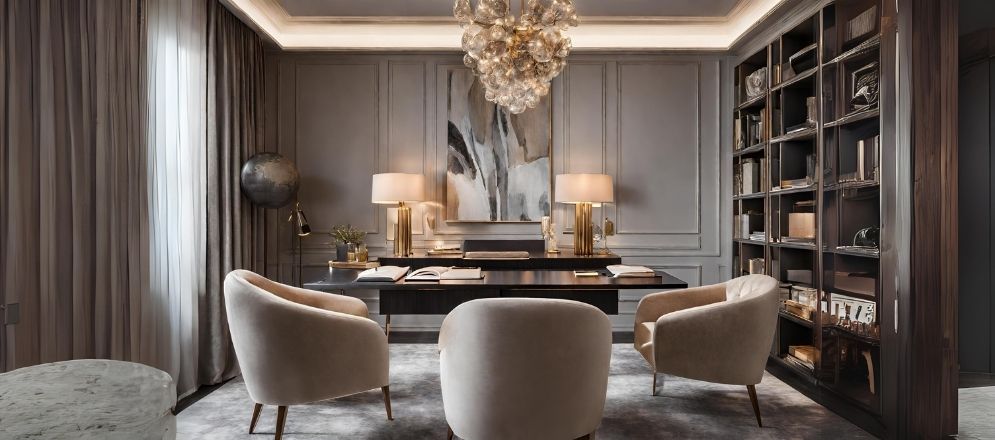 Luxe study room with chandelier - Beautiful Homes Luxe study room with chandelier - Beautiful Homes