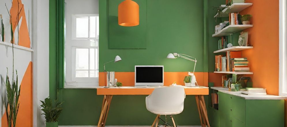 Orange study table with green walls - Beautiful Homes Orange study table with green walls - Beautiful Homes