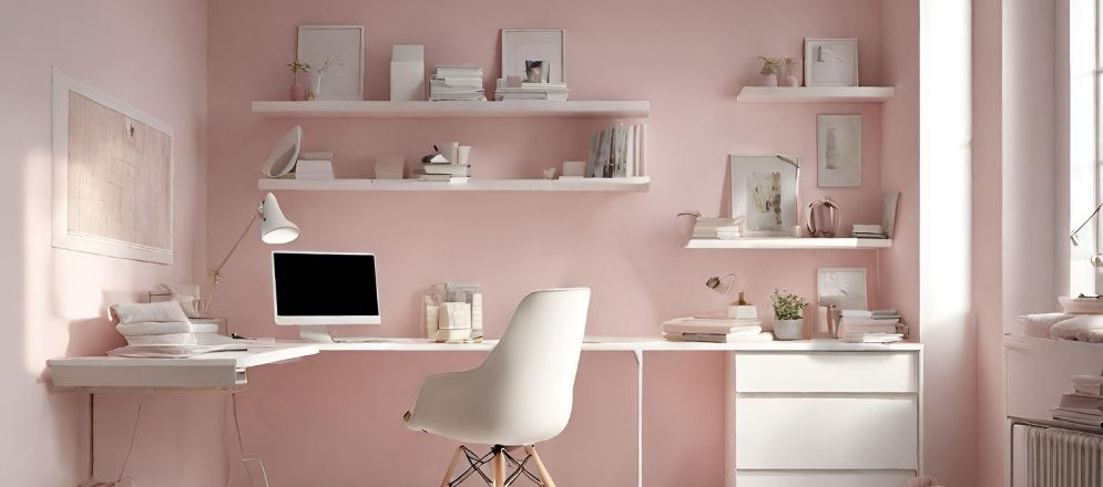 White study table with pastel pink walls - Beautiful Homes White study table with pastel pink walls - Beautiful Homes