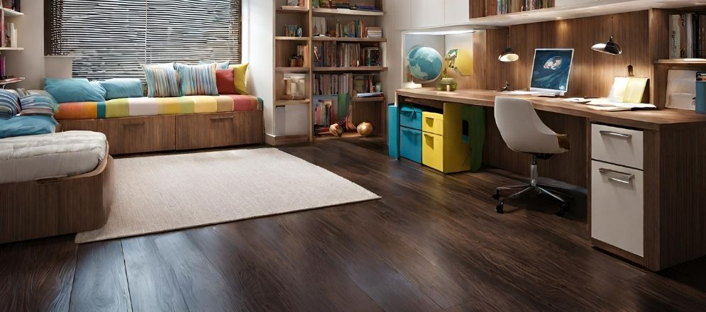 Study table with dark wood flooring- Beautiful Homes Study table with dark wood flooring- Beautiful Homes