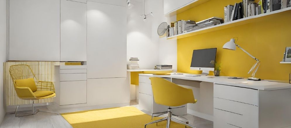 White study table with yellow walls - Beautiful Homes White study table with yellow walls - Beautiful Homes