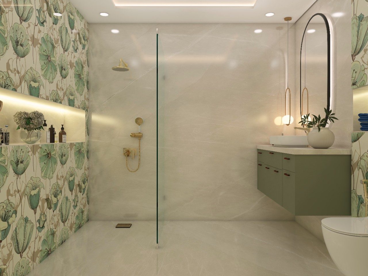 Modern bathroom with Asian Paints tropical tiles and bath fixtures Modern bathroom with Asian Paints tropical tiles and bath fixtures - Beautiful Homes