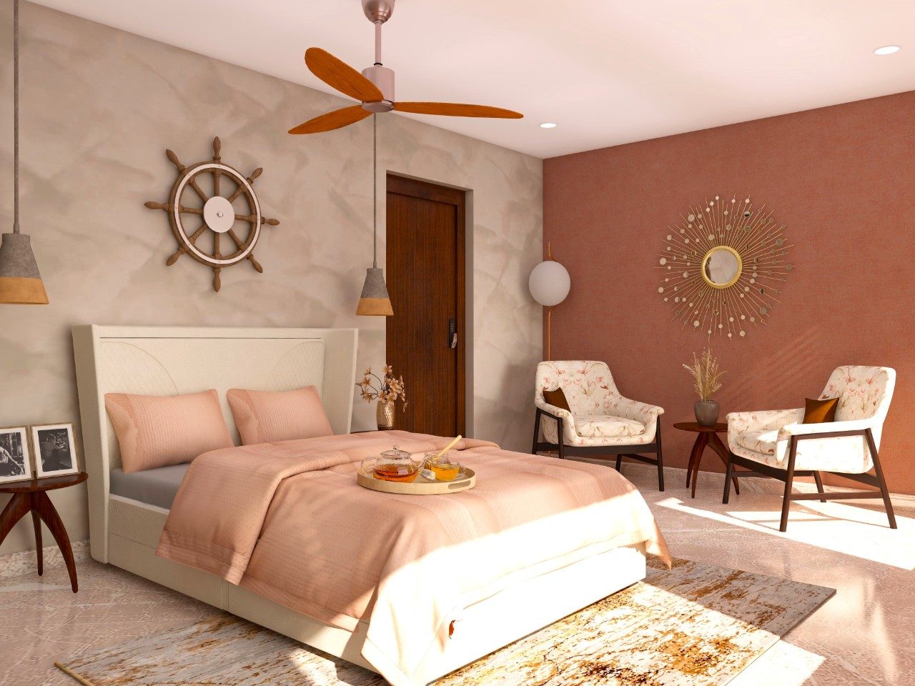 Bedroom with queen bed and accent chairs Bedroom with queen bed and accent chairs-Beautiful Homes