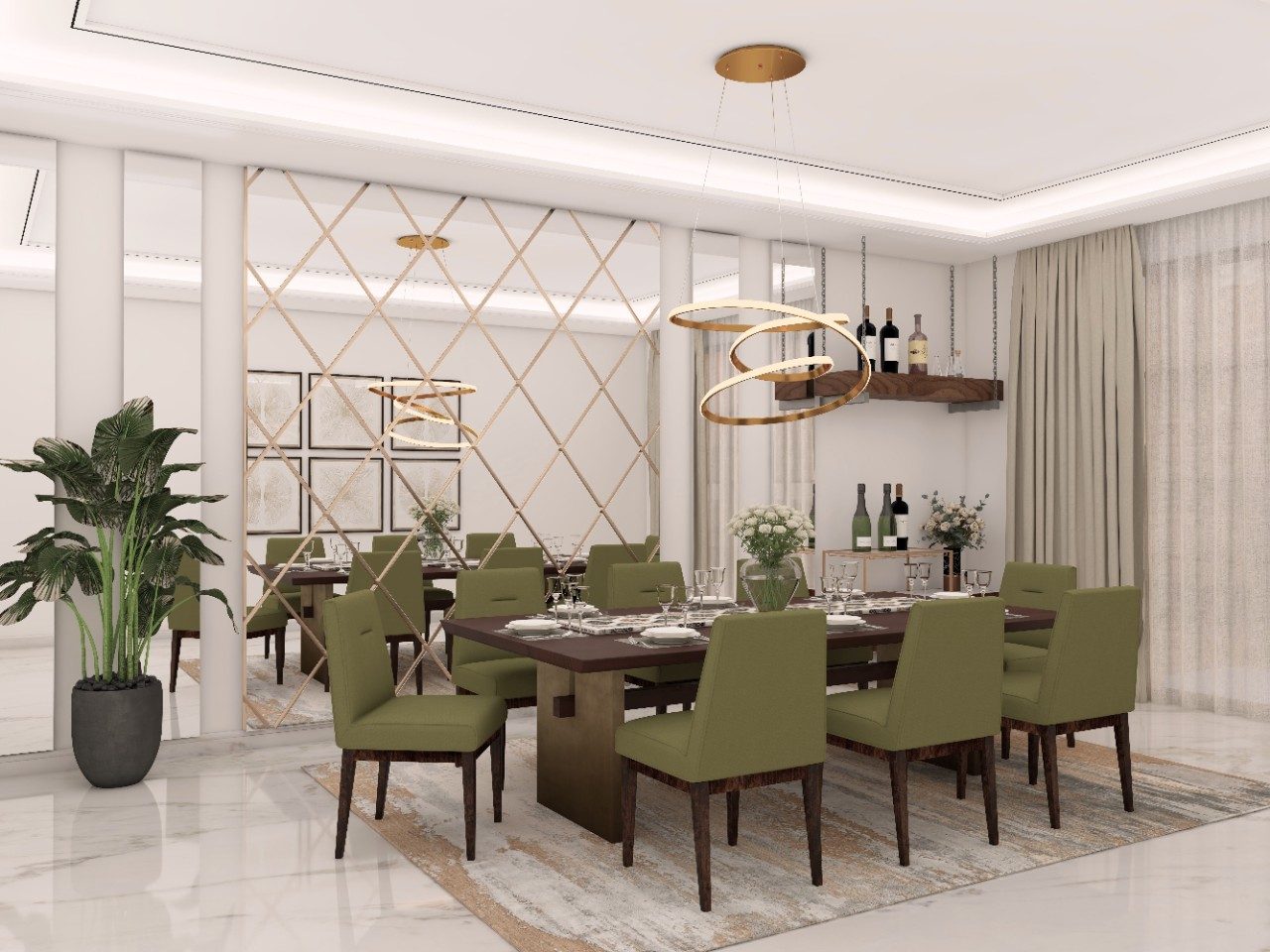 Luxury Dining Area with Modern Green Chairs Dining room with green chairs and wooden table - Beautiful Homes