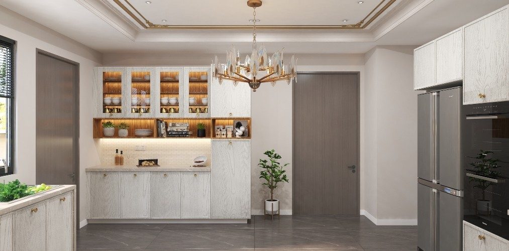 Kitchen design with rustic wood finish and glass cabinets with cove lighting Kitchen design with rustic wood finish and glass cabinets with cove lighting-Beautiful Homes