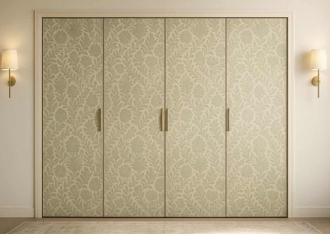 Stylish wardrobe featuring floral textured panels Wardrobe with floral design and gold handles - Beautiful Homes