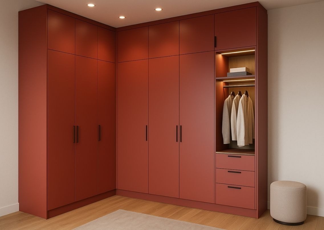 Stylish Compact Corner Wardrobe Design Compact corner wardrobe in a modern bedroom - Beautiful Homes