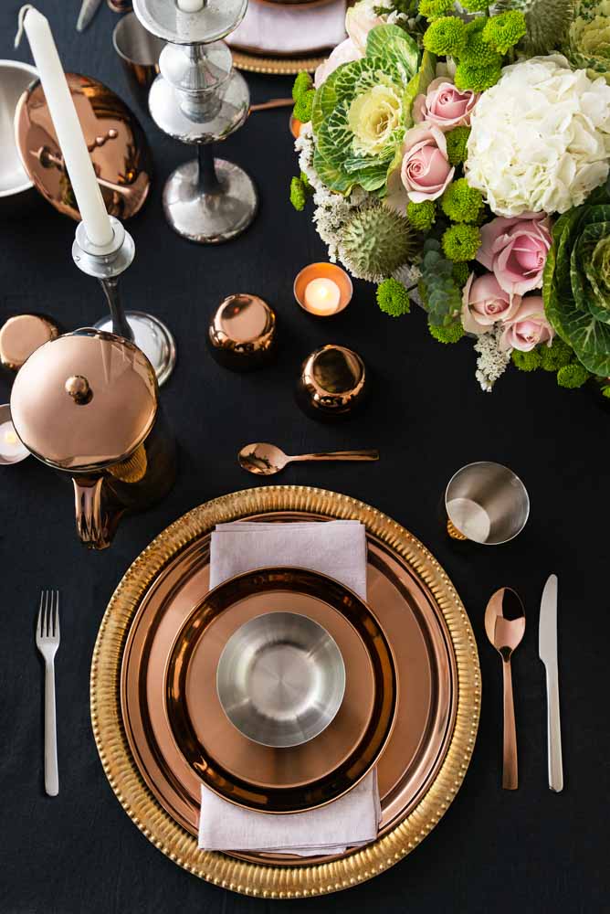 A place setting with stainless steel utensils