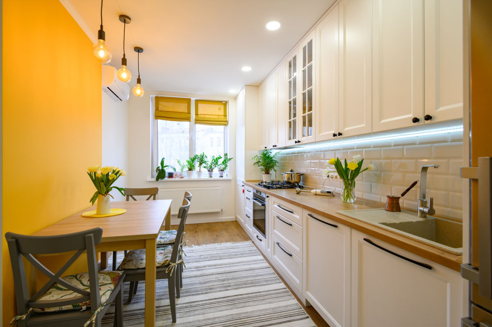 Roll-down shades can be used in a small kitchen interior design - Beautiful Homes Roll-down shades can be used in a small kitchen interior design to make your kitchen décor look complete - Beautiful Homes