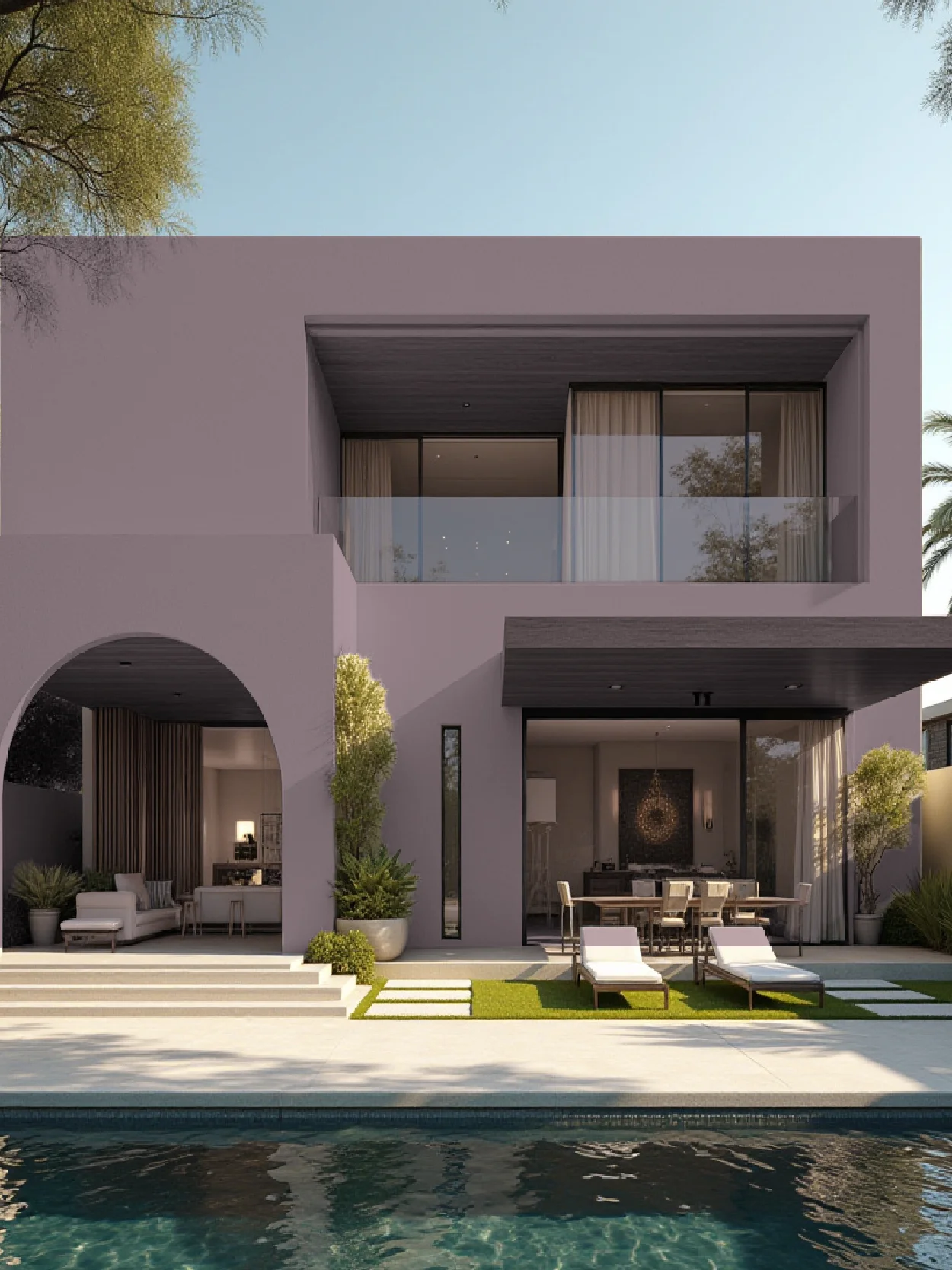 Warm Lavender-Grey Bohemian Villa Design
