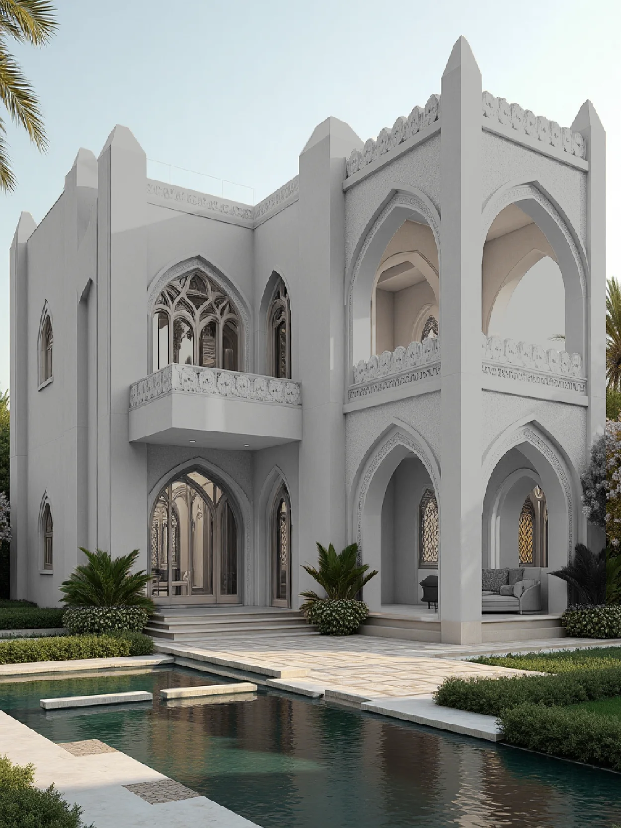 Serene Soft Grey Islamic Villa Design
