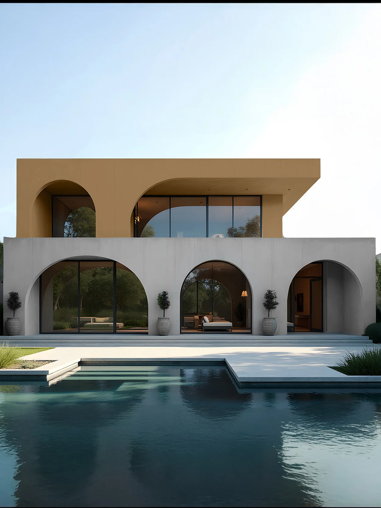 Warm Gold Brown Modern Villa Design