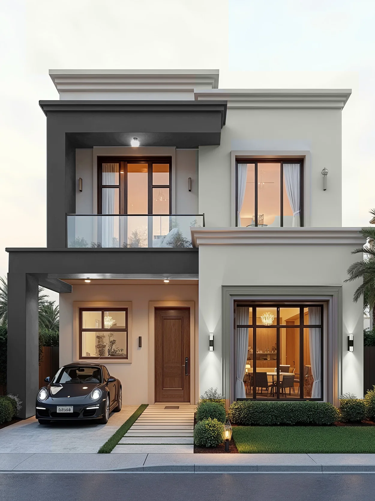 Bold Dark Grey Neoclassic Villa Design