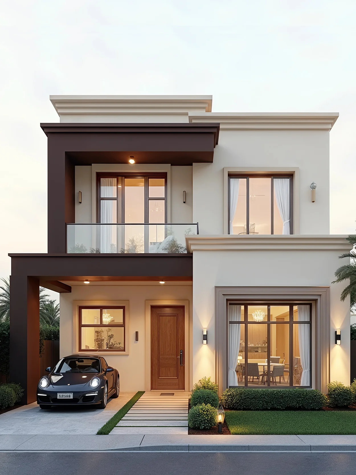 Crisp Brown Neoclassic Villa Design