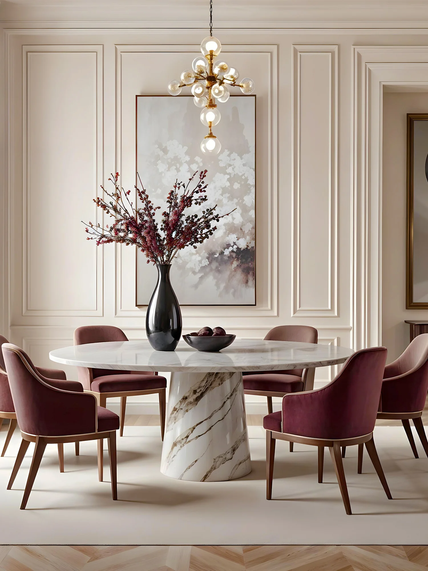 Serene White Dining Room Design