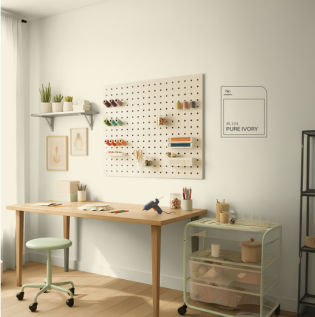 a wooden furniture with metal frame