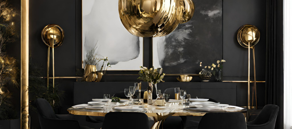 Black & gold dining room wall colour ideas - Asian Paints
