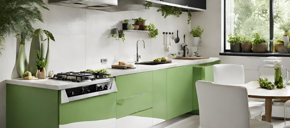 Green & white kitchen colour scheme - Asian Paints