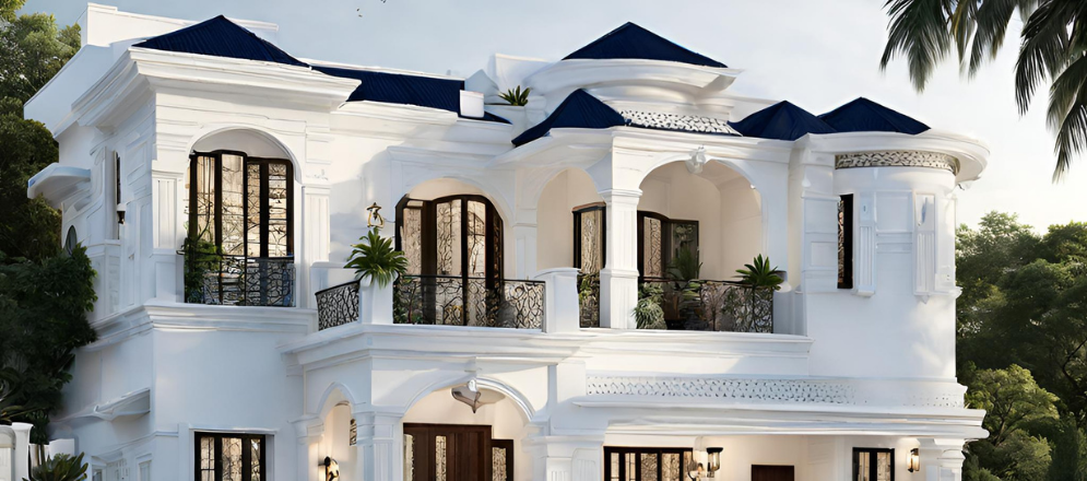 White & navy exterior house colors - Asian Paints