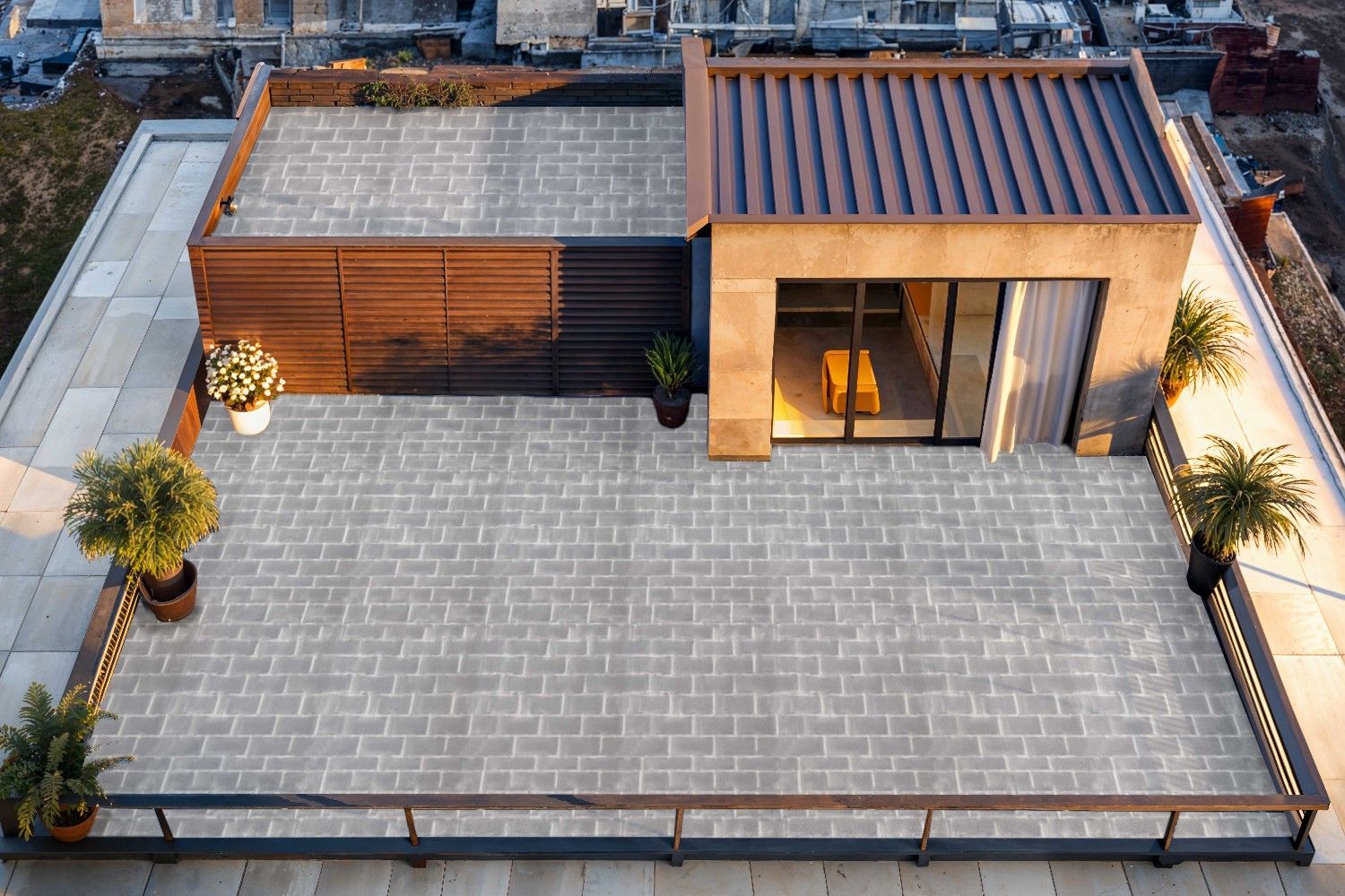 A contemporary living room with wooden flooring
