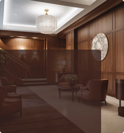 Interior room view showing luxury range of wood finishes by Asian Paints.