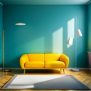 Turquoise Colour Wall with Yellow Sofa � Asian Paints