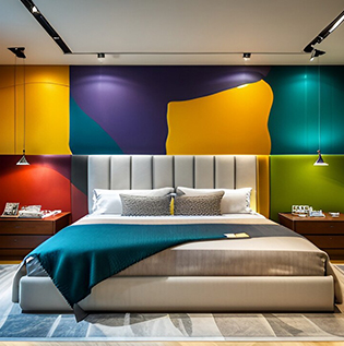 Colourful bed back design for bedroom - Asian Paints