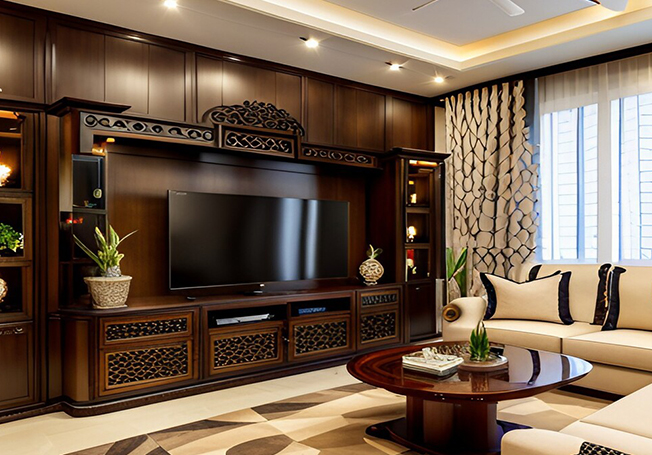 Wooden tv cabinet design for your living room design - Asian Paint