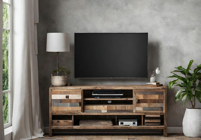 Reclaimed wood tv cabinet design - Asian Paints