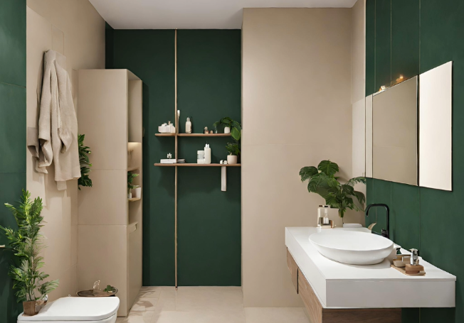 Deep green and beige bathroom colour combination - Asian Paints