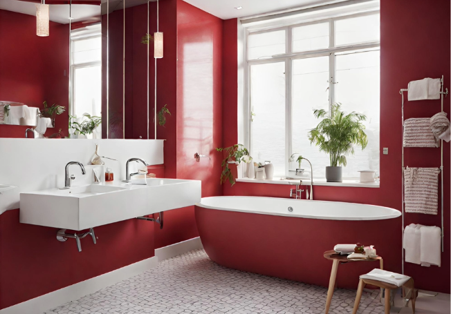 Cherry red and white bathroom colour combination - Asian Paints