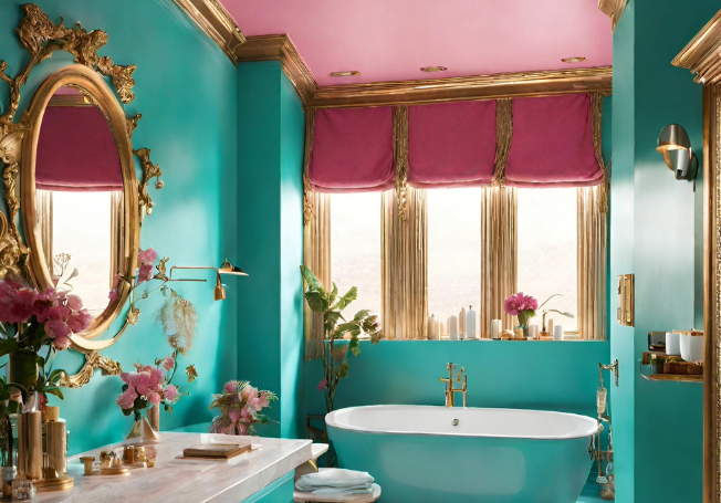 Turquoise gold and pink black bathroom colour combination - Asian Paints