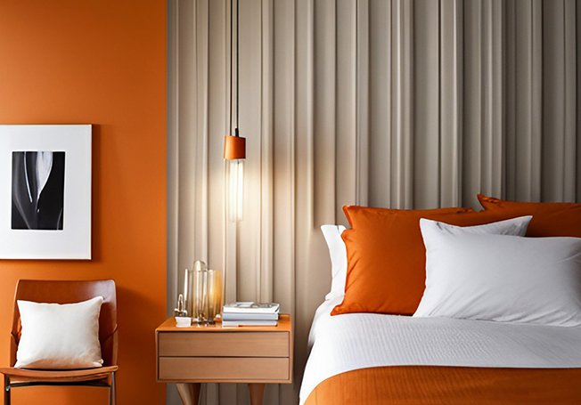 Vibrant orange guest room wall colour combination idea - Asian Paints