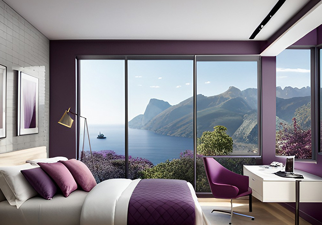Elegant purple guest room wall colour combination idea - Asian Paints