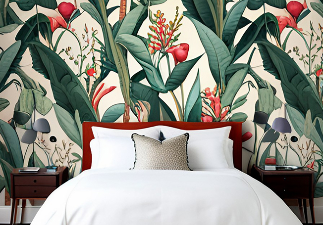 Botanical wallpaper design for guest room - Asian paints